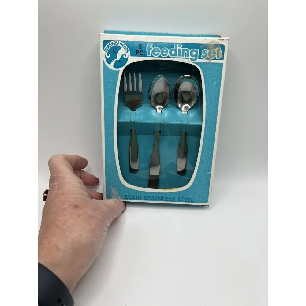 Sanitoy NIB 3 Pc Feeding Set Stainless Steel Made in Korea VINTAGE